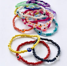Load image into Gallery viewer, Evil Eye Glass Seed Bracelet