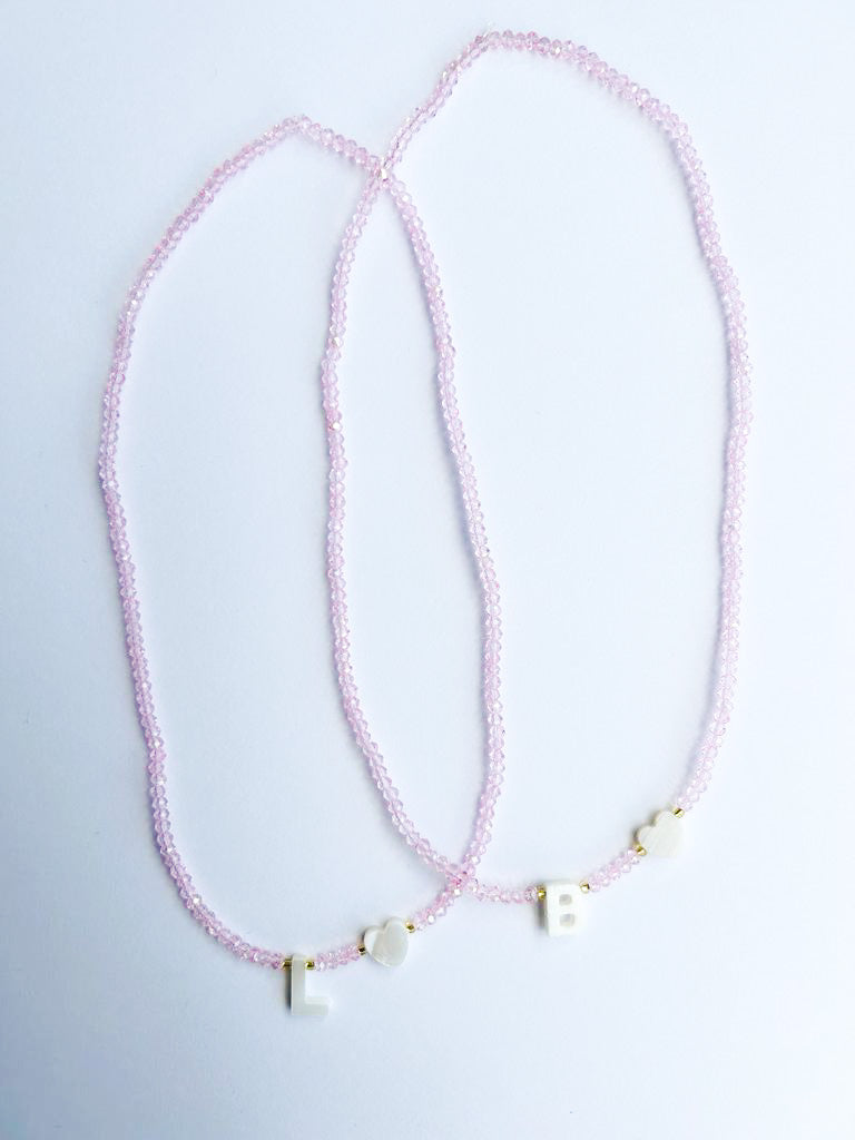 Mother of Pearl Initial Necklace - Pink