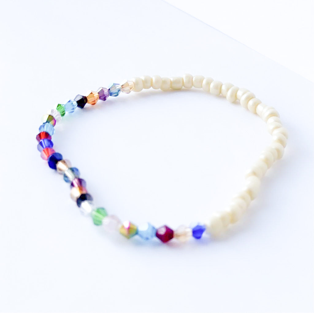 Multicolour Gem Stone and Almond Glass Seed Mix Anklet
