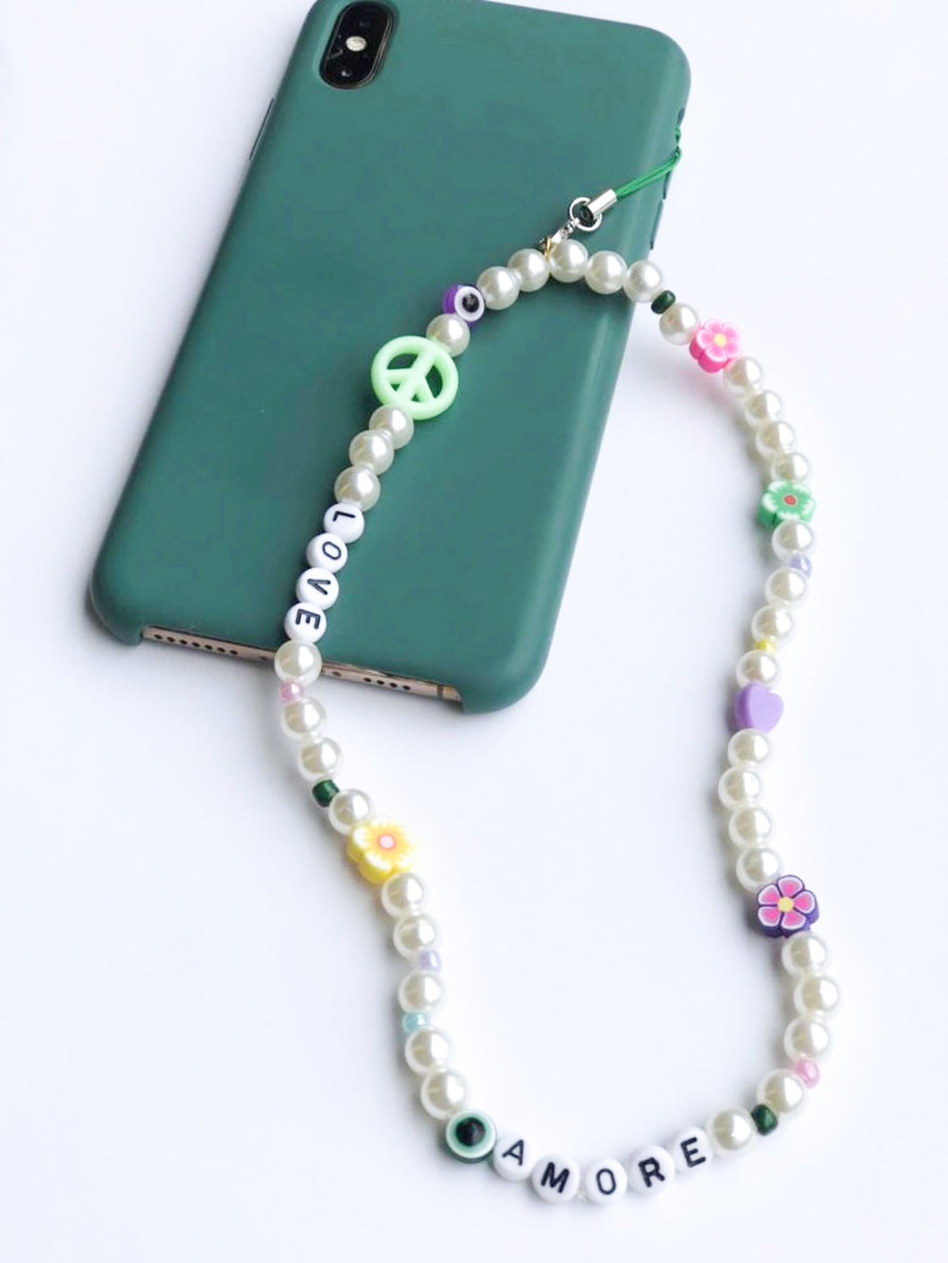 Pearl Detail 'AMORE' Phone Charm